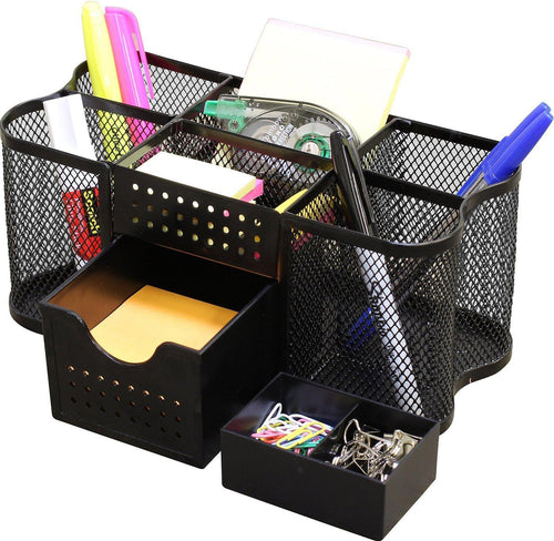 Desk Office Drawer Organizer Supplies Pen Pencil Holder Storage Mesh Metal Black