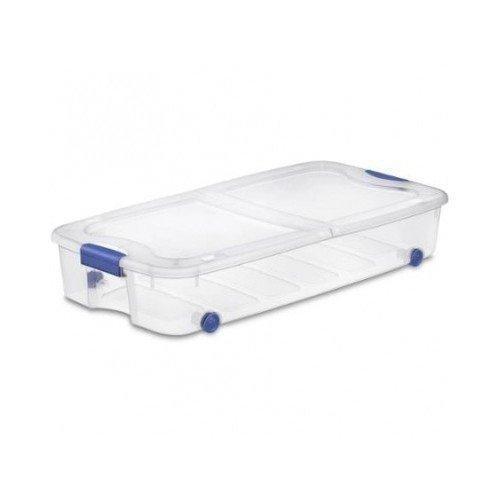 Purchase 4 pack under bed plastic storage bin unit boxes are containers for clothes books diapers shoes linen office supplies camping rv pantry foods 66 quart capacity