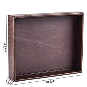 Organize with decor trends brown 10 2x8 3 rectangle vintage leather decorative office desktop storage catchall tray valet tray nightstand dresser key tray