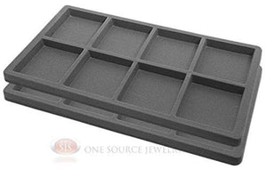 2 Gray Insert Tray Liners W/ 8 Compartments Drawer Organizer Jewelry Displays