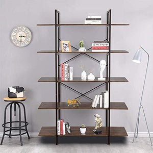 Results cocoarm 5 tier vintage industrial rustic bookshelf wall mountable bookcase in wood and metal ladder shelf for living room or office organizer storage bookshelf