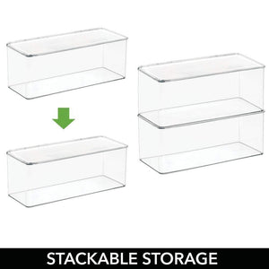 Buy now mdesign long plastic stackable home office supplies storage organizer box with attached hinged lid holder bin for note pads gel pens staples dry erase markers tape 8 pack clear