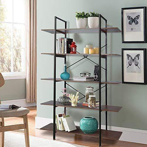 Online shopping cocoarm 5 tier vintage industrial rustic bookshelf wall mountable bookcase in wood and metal ladder shelf for living room or office organizer storage bookshelf