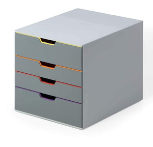 DURABLE Desktop Drawer Organizer (VARICOLOR 4 Compartments with Removable Labels) 11" w x 14" d x 11.375" h, Gray & Multicolored (760427)