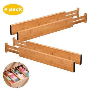 ShineMe Drawer Dividers Bamboo Set of 4 Kitchen Separators Organizers, Spring Adjustable & Expendable, Suitable for Bedroom, Baby Drawer, Bathroom and Desk
