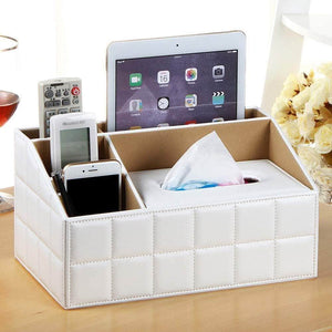 Amazon best ladder multifunctional tissue box cover pu leather pen pencil remote control holder office desk organizer white soft sheep