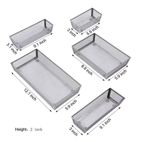 Expandable Kitchen Drawer Organizer, 5 Separate Compartment with Anti-slip Mats Mesh Kitchen Cutlery Trays Silverware Storage Kitchen Utensil Flatware Tray