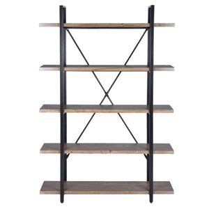 Top rated framodo 5 shelf open vintage industrial bookshelf rustic wood and metal 5 tier bookcase for home office organizer and display shelves