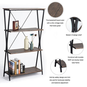 Best aingoo 4 shelf bookcase vintage industrial bookshelf mdf with metal frame shelving unit home office shelf organizer multipurpose storage shelf display rack brown