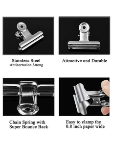 Steel Clips, Metal Bulldog Clips, Heavy Duty Stainless Clips, Perfect for Seal Bags Papers and Photo Displays 12 pcs of 2 Sizes