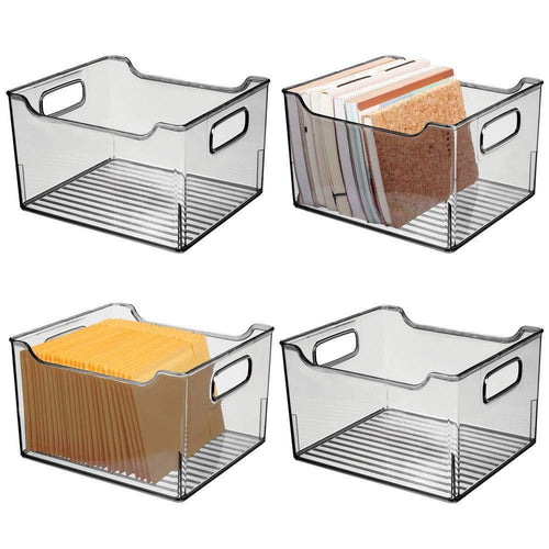 mDesign Deep Plastic Office Storage Bin Container, Desk and Drawer Organizer Tote with Handles - for Organizing Gel Pens, Erasers, Tape, Pencils, Highlighters, Markers - 10