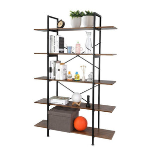 Order now cocoarm 5 tier vintage industrial rustic bookshelf wall mountable bookcase in wood and metal ladder shelf for living room or office organizer storage bookshelf