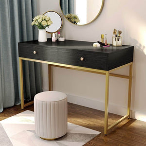 The best tribesigns computer desk modern simple home office gold desk study table writing desk workstation with 2 storage drawers makeup vanity console table 47 inch black