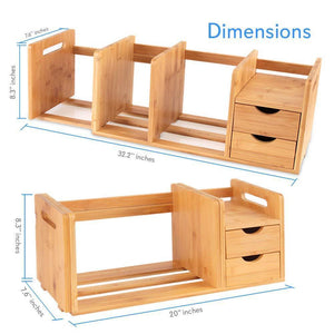 Featured bamboo wood expandable desk organizer desktop tabletop organic wooden filing organization bookshelf w storage drawer for book home office file paper supplies cookbook serenelife sldcab180