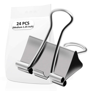 Nctinystore Binder Clips Medium Metal Clamp - 1-1/4 in (1.25 inch) (Silver, 24 - Count)