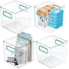 Best mdesign plastic home office storage organizer container with handles for cabinets drawers desks workspace bpa free for pens pencils highlighters notebooks 6 cube 4 pack clear blue