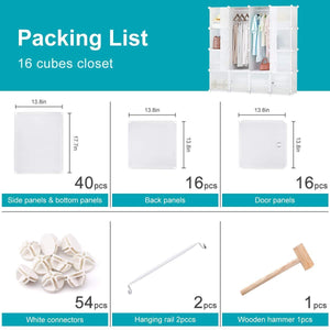 Latest honey home modular storage cube closet organizers portable plastic diy wardrobes cabinet shelving with easy closed doors for bedroom office kitchen garage 16 cubes white