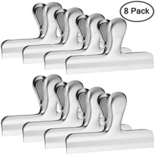 8 Pack Stainless Steel Clips Grips for Chip Bags, 4 inch Width, Danzix Durable Paper Seal Tool for Coffee Food Bread Bags, Kitchen Home Usage - Sliver