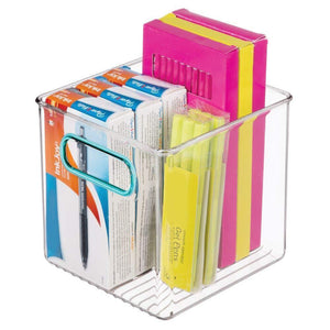 Buy mdesign plastic home office storage organizer container with handles for cabinets drawers desks workspace bpa free for pens pencils highlighters notebooks 6 cube 4 pack clear blue