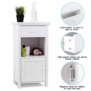 Exclusive tangkula bathroom floor storage cabinet wooden storage cabinet for home office living room bathroom one drawer cupboard organize freestanding cabinet white