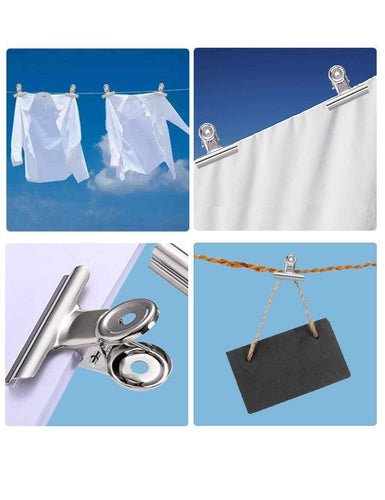 Steel Clips, Metal Bulldog Clips, Heavy Duty Stainless Clips, Perfect for Seal Bags Papers and Photo Displays 12 pcs of 2 Sizes