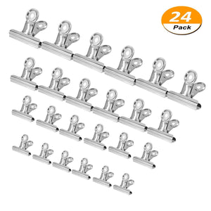 Chip Clips Bag Clips Food Clips 24 Pack Stainless Steel Heavy Duty Clips,All-Purpose Air Tight Seal Grip Clips for Kitchen Office - Silver