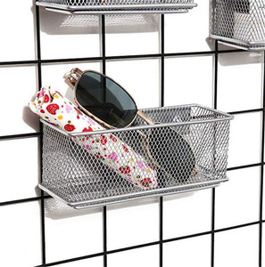 Great magnetic office organizer set of 3 magnetic rectangular metal mesh storage bins basket perfect for whiteboard refrigerator and locker accessories silver