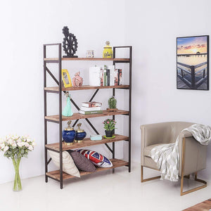 Latest care royal vintage 5 tier open back storage bookshelf industrial 69 5 inches h bookcase decor display shelf living room home office natural solid reclaimed wood sturdy rustic brown metal frame