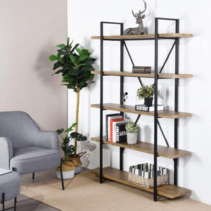 Storage framodo 5 shelf open vintage industrial bookshelf rustic wood and metal 5 tier bookcase for home office organizer and display shelves