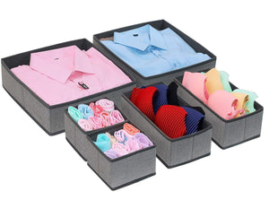 Onlyeasy Foldable Cloth Storage Box Closet Dresser Drawer Organizer Cube Basket Bins Containers Divider with Drawers for Scarves, Underwear, Bras, Socks, Ties, 6 Pack, Linen-Like Grey, MXDCB6P