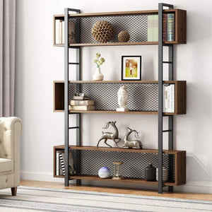 Storage tribesigns 5 shelf bookshelf with metal wire vintage industrial bookcase display shelf storage organizer with metal frame for home office 47 2 l x 9 4 d x 71 h retro brown
