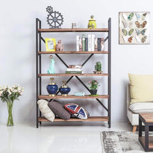 New care royal vintage 5 tier open back storage bookshelf industrial 69 5 inches h bookcase decor display shelf living room home office natural solid reclaimed wood sturdy rustic brown metal frame