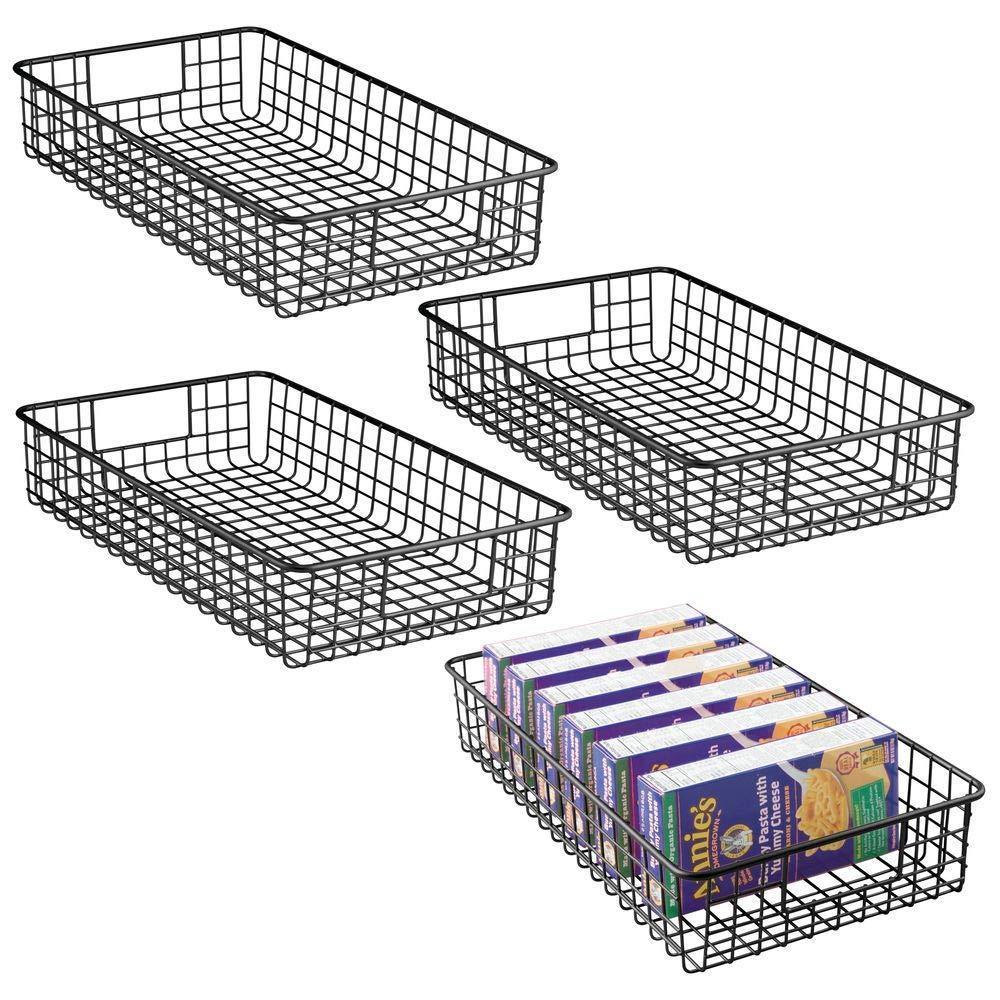 mDesign Household Metal Wire Cabinet Organizer Storage Organizer Bins Baskets trays - for Kitchen Pantry Pantry Fridge, Closets, Garage Laundry Bathroom - 16