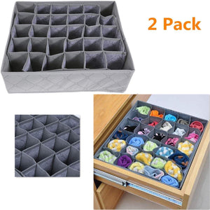 LivingBox Bamboo Charcoal Foldable Drawer Dividers Socks Organizer 30 Cell Storage Box for Storing Baby Clothes, Socks, Underwear, Handkerchiefs, Scarf, Glove, Ties