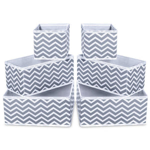Storage Bins, iSPECLE Foldable Cloth Storage Cubes Drawer Organizer Closet Underwear Box Storage Baskets Containers Drawer Dividers for Bras, Socks, Scarves, Cosmetics - Set of 6, Grey Chevron Pattern