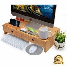 Heavy duty computer monitor stand with drawers wood tv screen printer riser 22 05l 10 60w 4 70h inch desk organizer in home office
