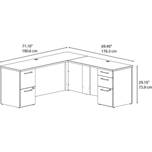 Related bush business furniture 300 series 72w x 22d l shaped mocha cherry office desk with 2 and 3 drawer pedestals and 48w return