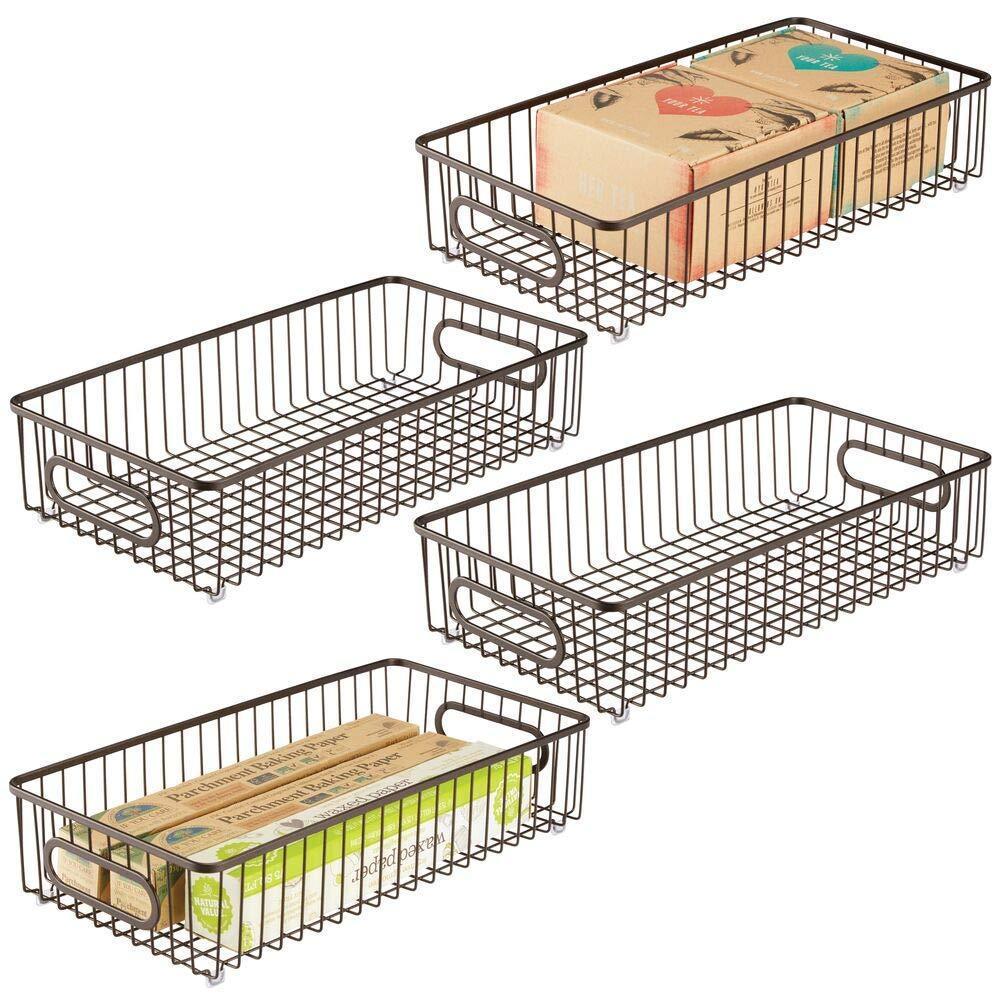 mDesign Extra Long Household Metal Drawer Organizer Tray, Storage Organizer Bin Basket, Built-In Handles - for Kitchen Cabinets, Drawers, Pantry, Closet, Bedroom, Bathroom - 8