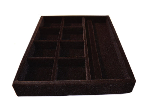 Jewelry Drawer Organizer, Wood and Velvet Tray for Jewels, Rings, Necklaces, Bracelets, 10 Compartments, Protects Jewelry, Drawer Insertable, Stackable and Durable, Made In USA Black 15