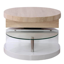 The best mecor swivel coffee table oval 360 degree rotating modern side end sofa tea table with glass 3 layers wood glass mdf living room office furniture