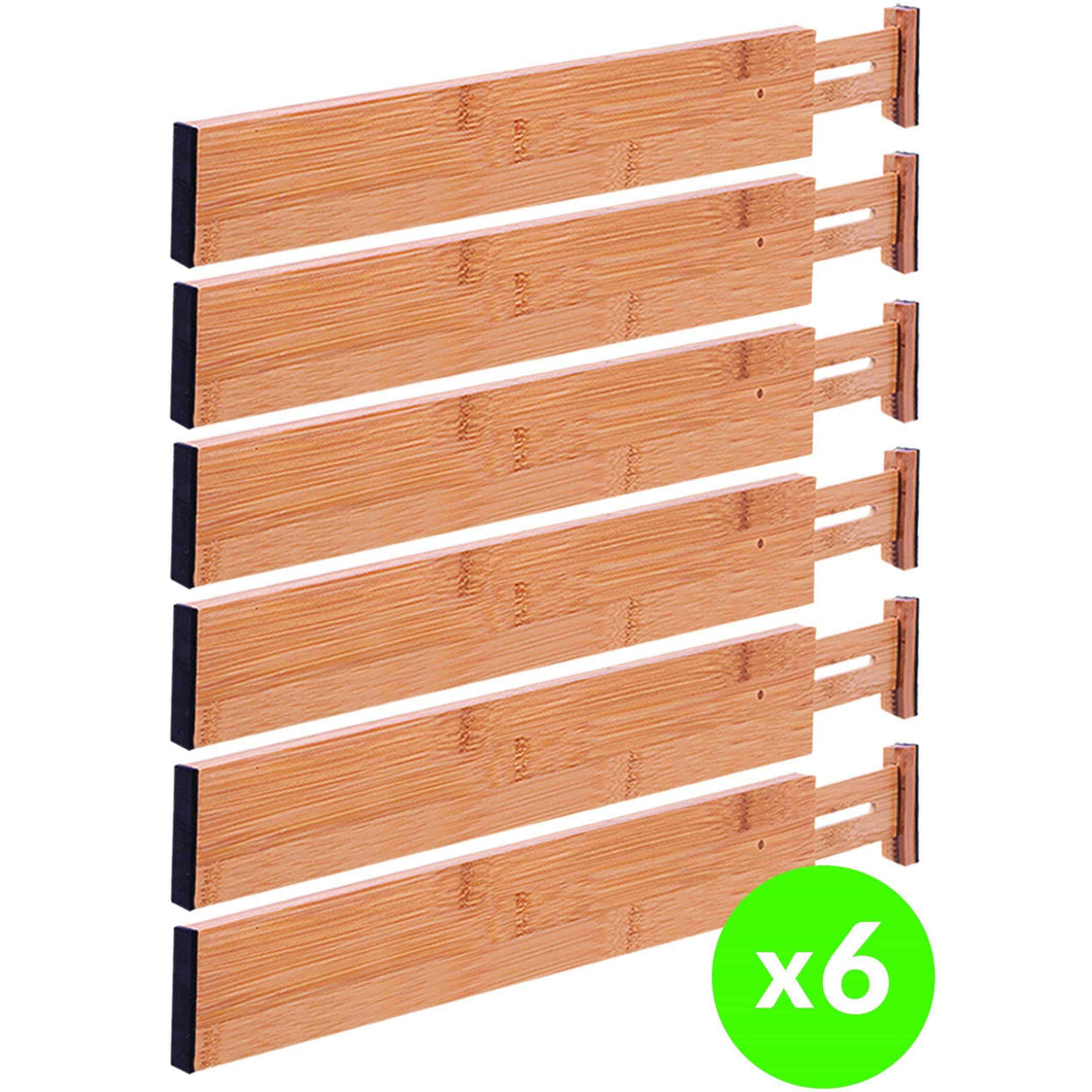 Drawer Dividers Bamboo Kitchen Organizers Set of 6 - Spring Loaded Drawer Divider Adjustable & Expandable Drawer Organizer - Best for Kitchen, Bedroom, Dresser, Baby Drawers & Closet