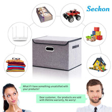 Buy now seckon collapsible storage box container bins with lids covers2pack large odorless linen fabric storage organizers cube with metal handles for office bedroom closet toys