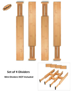 SKATCO Bamboo Drawer Dividers - Spring Adjustable Kitchen Drawer Organizers - Set of 4 Bamboo Drawer Organizer - Drawer Divider for the Kitchen, Bedroom, Dresser, Office, Bathroom - Natural