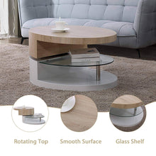 Top mecor swivel coffee table oval 360 degree rotating modern side end sofa tea table with glass 3 layers wood glass mdf living room office furniture
