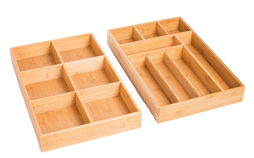 BirdRock Home 2 pc Bamboo Utility Drawer Organizer - Utensil Silverware - Spoon Knife Fork -18 Inch - Large - Natural Wood - Tray - Adjustable Kitchen Organization