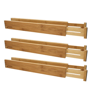 Bamboo Adjustable Drawer Divider Organizers - Spring Loaded, Stackable | Perfect for Kitchen Utensils, Silverware & Knife Drawer Dividers, Desk, Bathroom, and Dresser Drawer Organization (6-Pack)