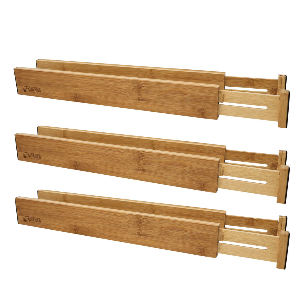 Bamboo Adjustable Drawer Divider Organizers - Spring Loaded, Stackable | Perfect for Kitchen Utensils, Silverware & Knife Drawer Dividers, Desk, Bathroom, and Dresser Drawer Organization (6-Pack)
