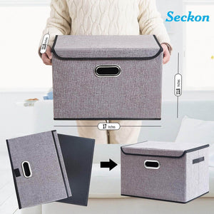 Cheap seckon collapsible storage box container bins with lids covers2pack large odorless linen fabric storage organizers cube with metal handles for office bedroom closet toys