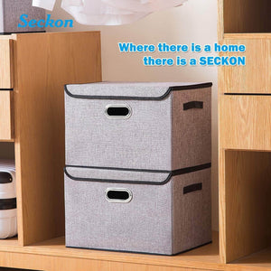 Discover seckon collapsible storage box container bins with lids covers2pack large odorless linen fabric storage organizers cube with metal handles for office bedroom closet toys
