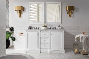 De Soto 60", James Martin Bright White Bathroom Vanity, double sink
